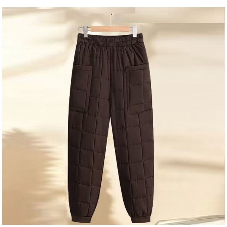 New autumn and winter warm thickened diamond-patterned cotton pants for women, loose fit, plus size, casual jogger pants for middle-aged and elderly women