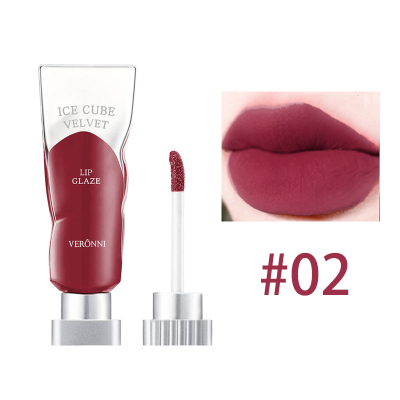 VERONNI Ice Velvet Lip Glaze Matte Lipstick lip glaze transparent pigment white not easy to stick Cup lip mud