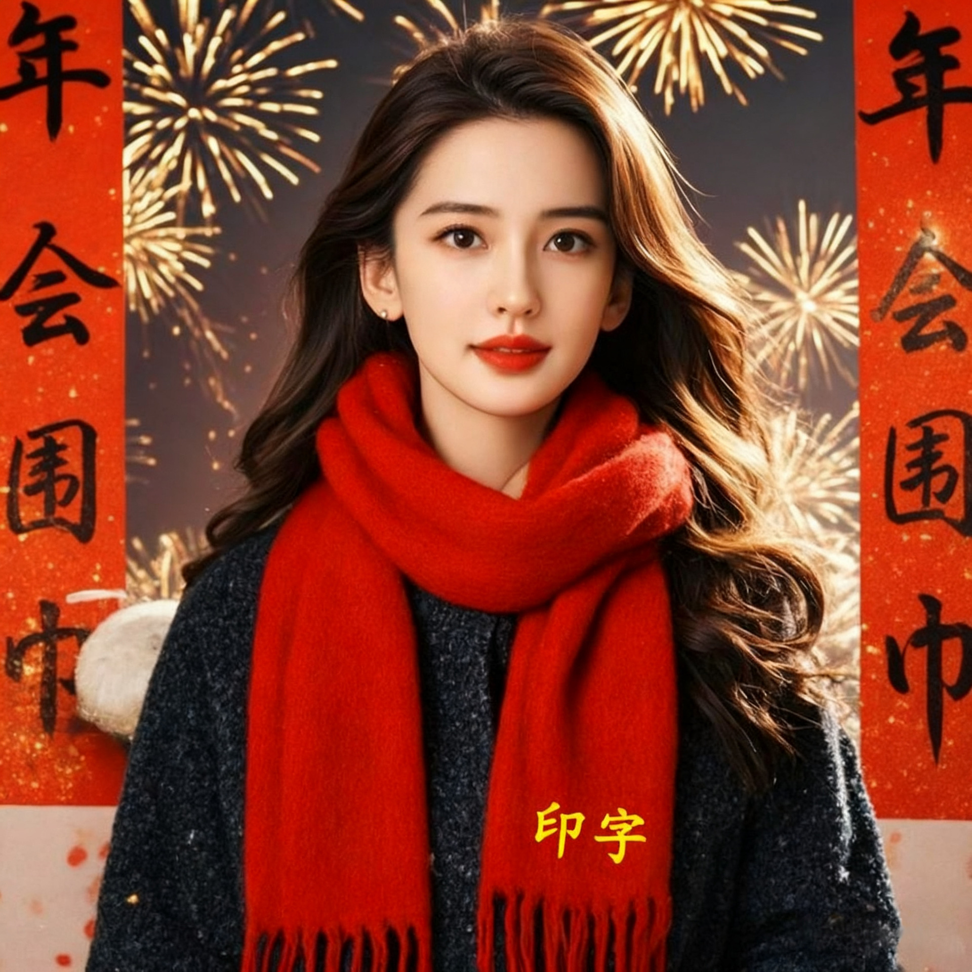 2026定制超厚保暖针织红围巾年会围脖中国红定做logo仿羊绒印字