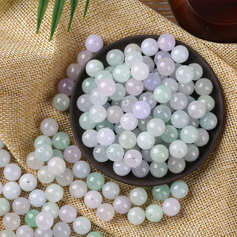 新坑巴山冰種翡翠飄綠散珠玉石珠子手鍊項鍊圓珠diy串珠手串配珠.