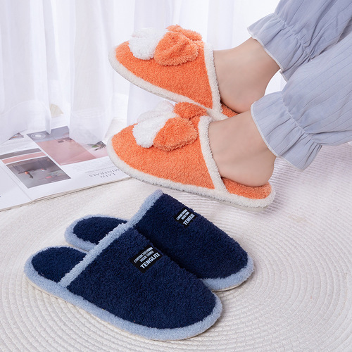 New bow cotton slippers for women winter indoor plush couples cute soft bottom floor slippers women's confinement slippers