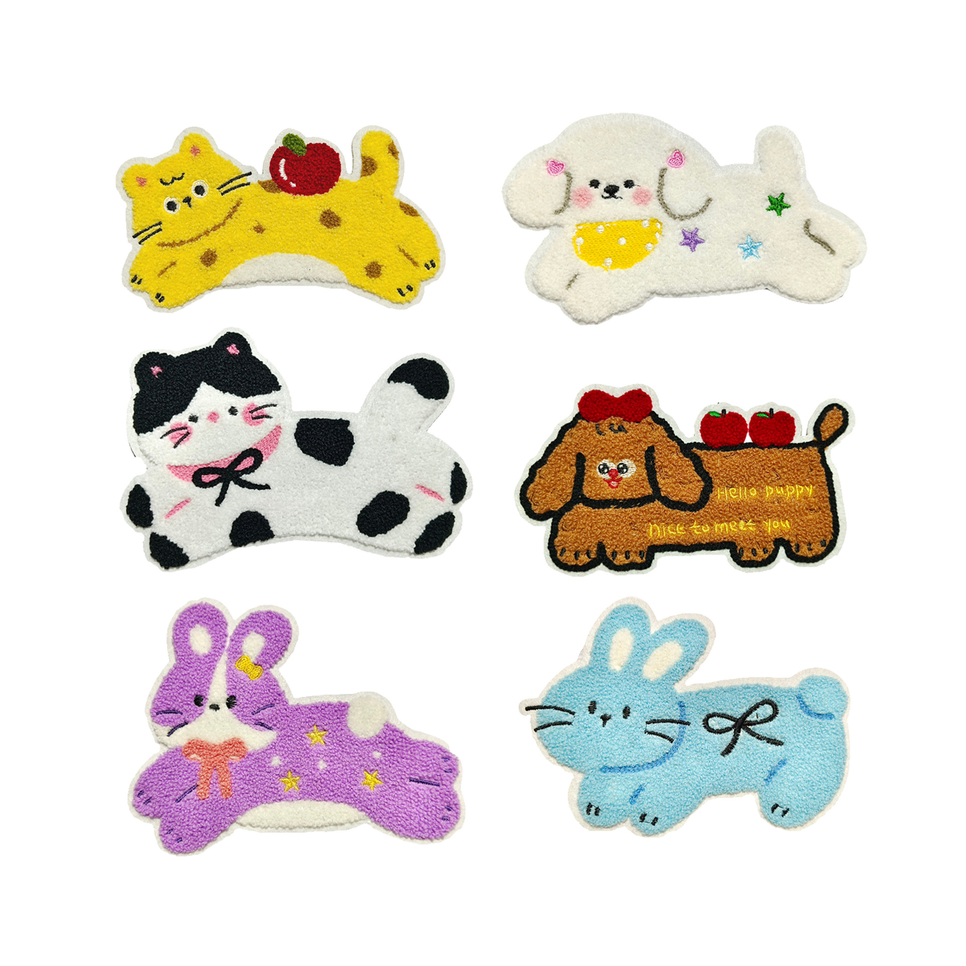 Nuevos dibujos animados computadora bordado toalla bordada gatito perro pegatinas de tela accesorios ropa bolsa accesorios DIY pegatinas