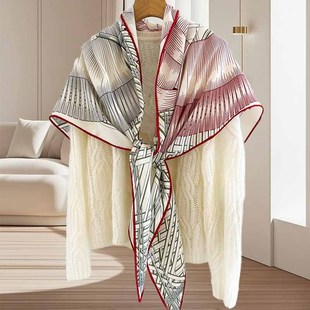 【Two Horse Flag】Mulberry Silk Wool Triangle Scarf Double-Sided Elegant Age-Reducing Warm Silk Scarf Shawl for Women