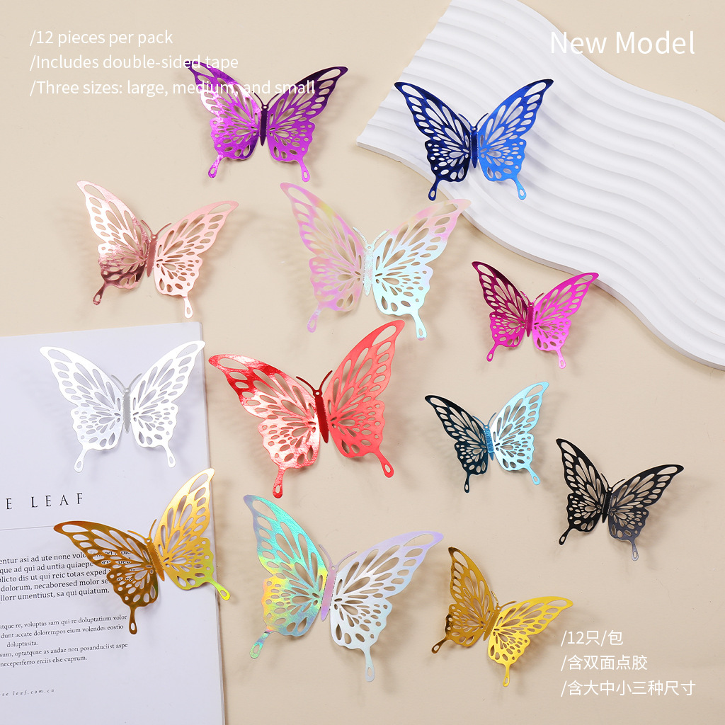 Nuevo hueco mariposa autoadhesivo pared fiestas de boda decoración de flores simples de alto nivel pegatinas creativas