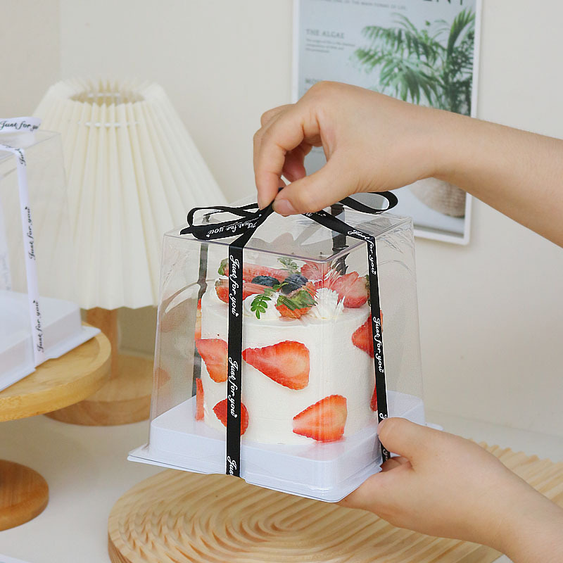 網紅加高透明防霧蛋糕包裝盒3/4寸方形千層慕斯切件西點打包盒子