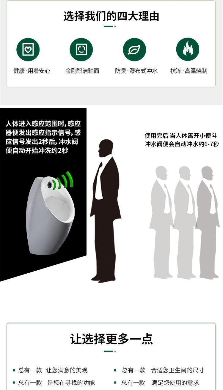Household sensor ceramic urinals, adult and children's urinals, wall-mounted floor-standing urinals for men Application Scenario