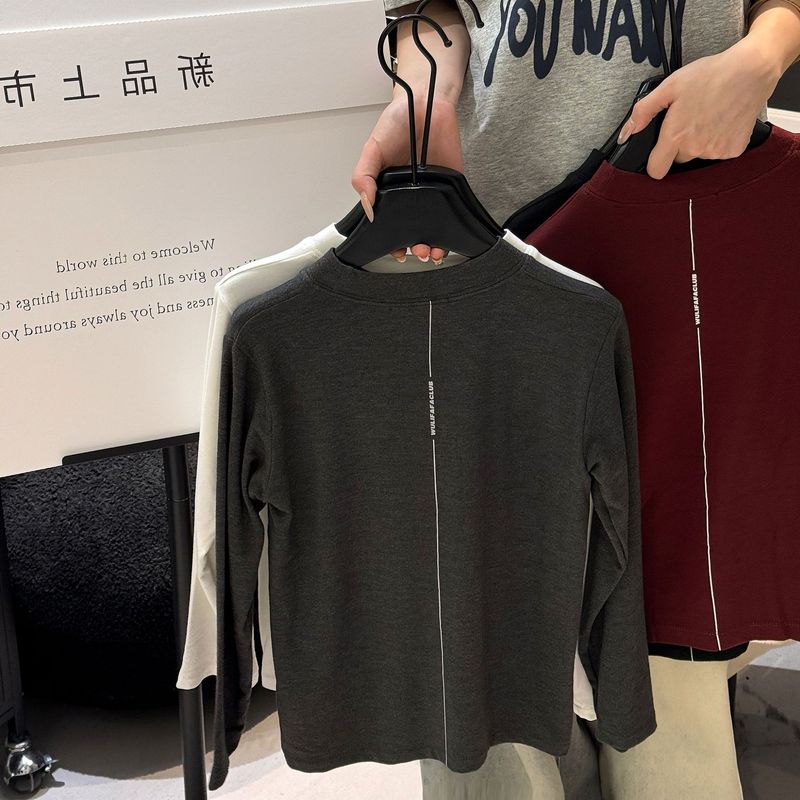 泰如2025秋季新款韩版百搭纯色简约字母打底衫儿童休闲柔软上衣|undefined
