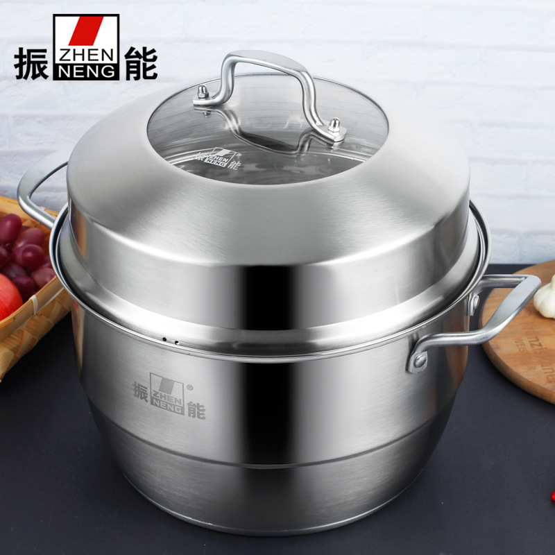 不鏽鋼蒸鍋家用304蒸籠蒸饅頭的加厚雙層湯鍋煤氣灶用蒸饃鍋