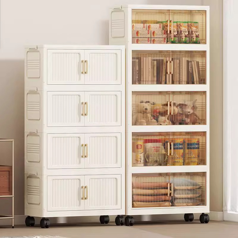 跨境竖纹50/60/70/75/80CM面宽家用客厅折叠式收纳柜子玩具储物柜