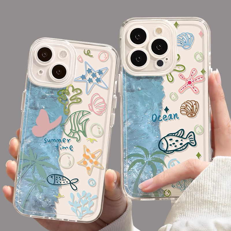 海底世界苹果16手机壳透明iphone16pro春天15pro可爱13清新12全包
