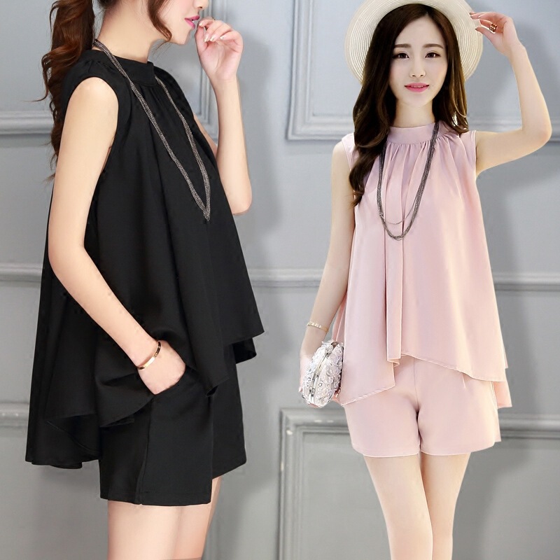 2026 Summer Korean Style Chiffon Suit Fashion New Women's Top Slimming Shorts Two-Piece Set Trendy Breathable