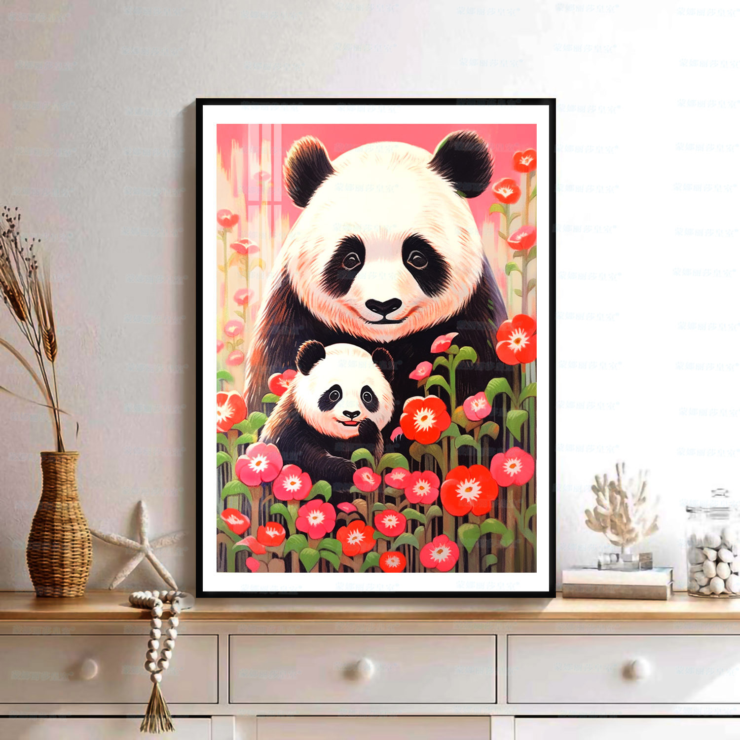 Nueva Panda lindo simple sala de estar hecha a mano Bordado de hilo Monalisa Royal punto de cruz Madre y niño amor profundo Panda