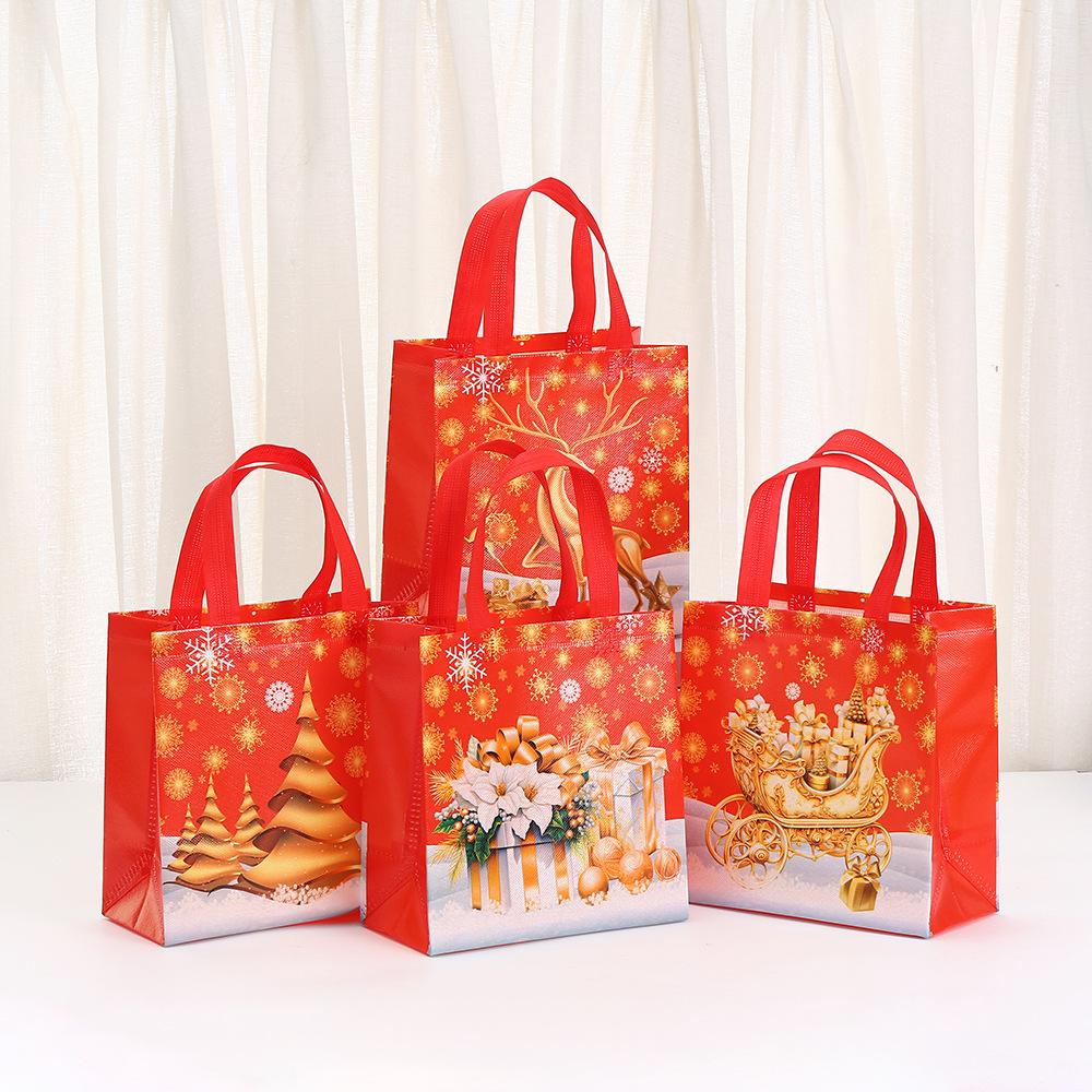 无纺布圣诞节红色精美礼品袋可折叠手提礼品袋宴会礼品袋