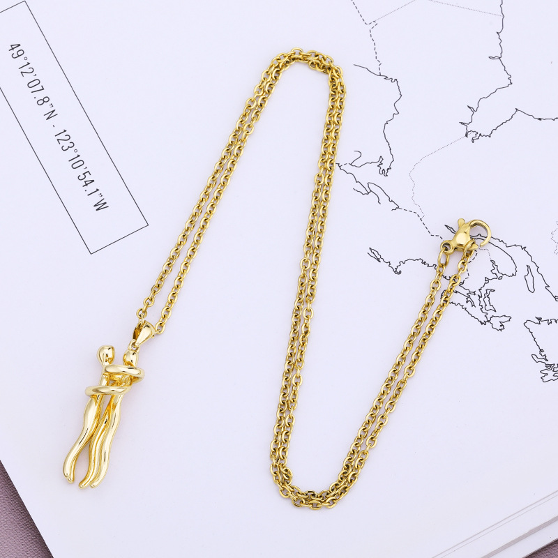 304 Stainless Steel Chain Material Wholesale Fashion Geometric 304 Stainless Steel Copper 18K Gold Plated No Inlaid Necklace