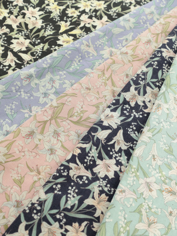 Japanese imported 40-count pure cotton seven handmade printed fabric for DIY tops, skirts, and clothing, Lily Bell Language