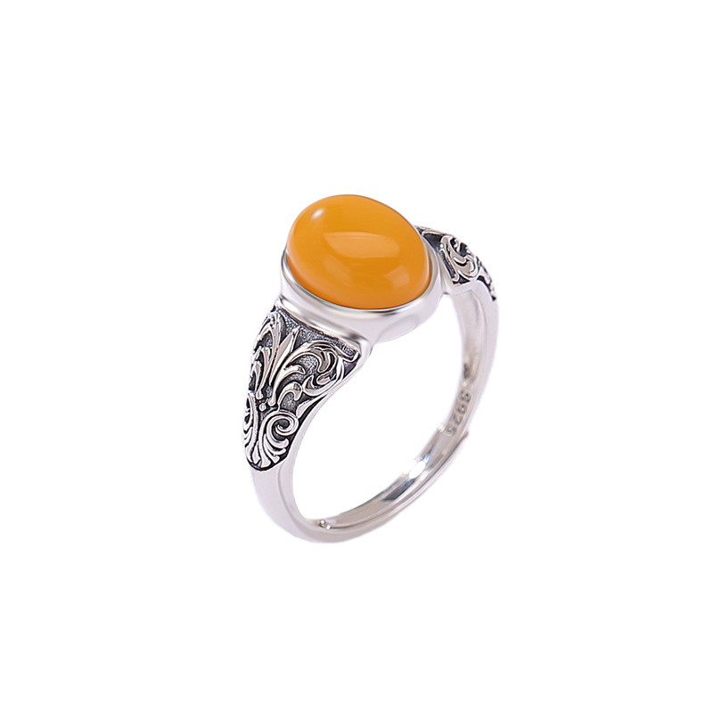 Nhẫn bạc S925 vintage họa tiết hoa mật ong, điều chỉnh độ mở — Một mảnh