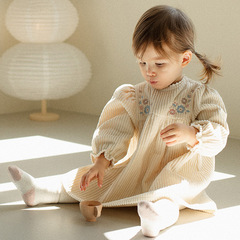 Girls Dress Spring 2024 Spring New Children's Spring Style Little Girl Corduroy Embroidered Long Sleeve Princess Dress