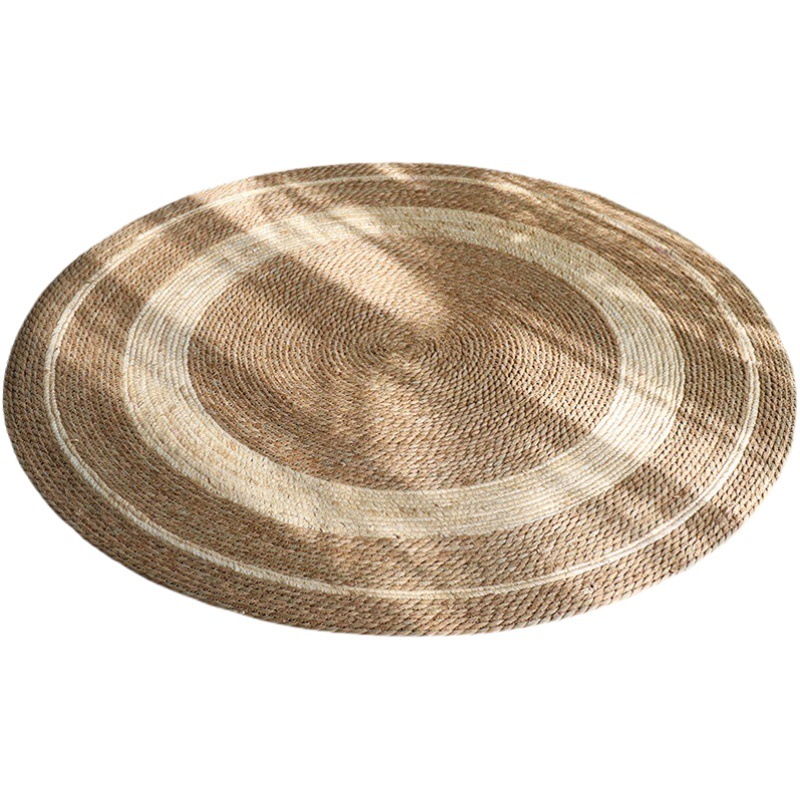 Nórdico ratán futón paja cuerda tejida alfombra de piso luz estilo de lujo tienda de ropa sala de estar dormitorio decorativo estera de la fotografía
