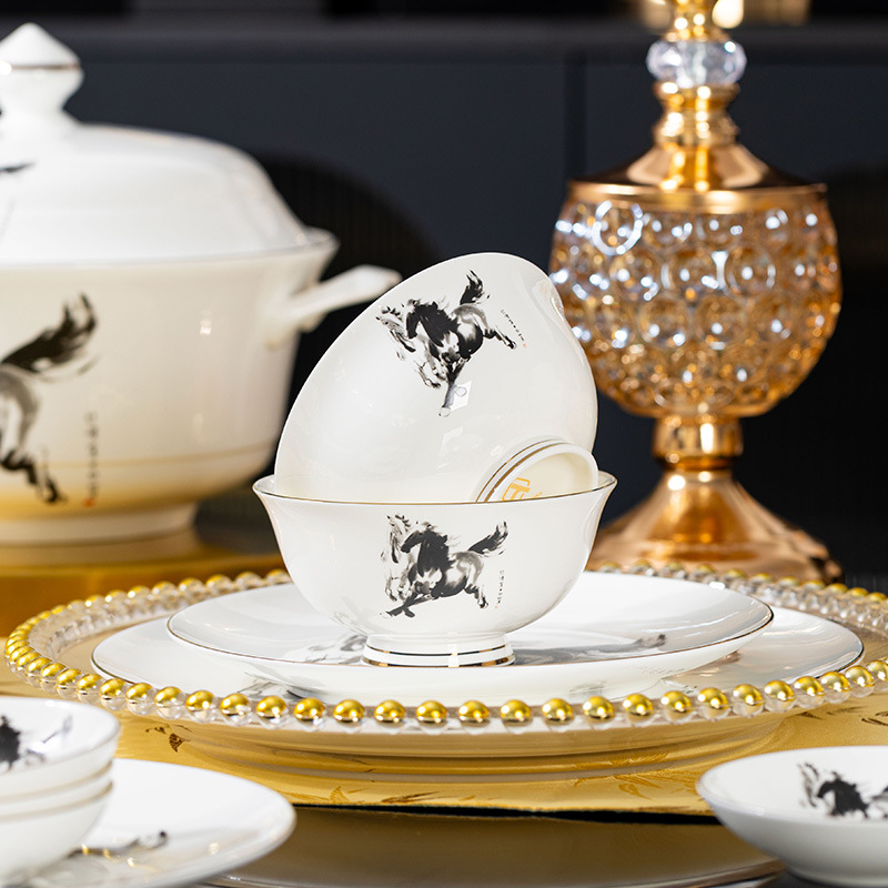 Xu Beihong Benmatu set de platos de porcelana de hueso set de platos de platos de cerámica horneada de alta temperatura tazón de fideos caseros image 3