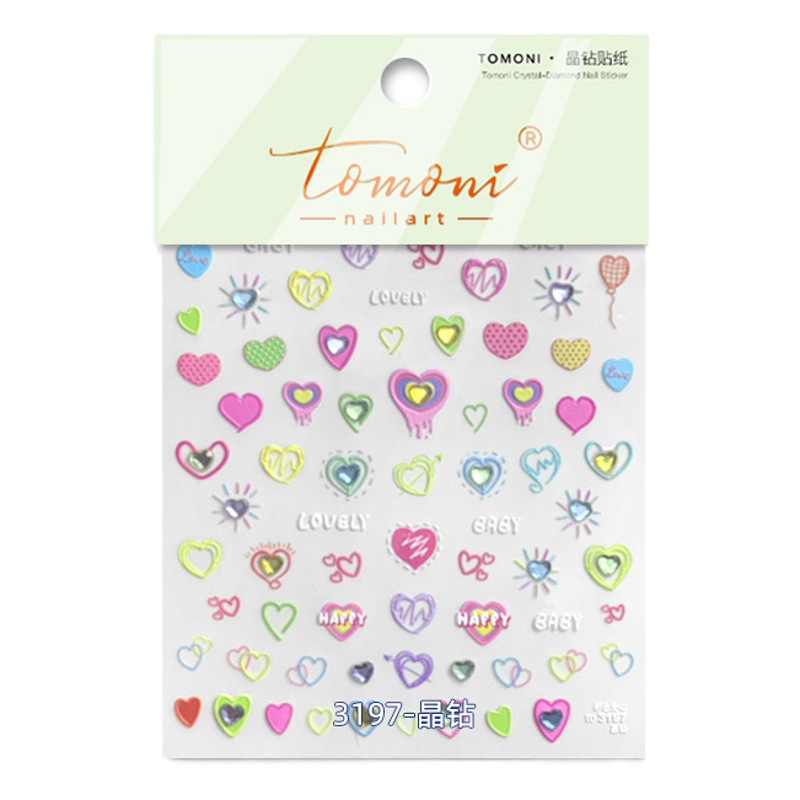 Cristal diamante uñas pegatinas lindo amor color pretty Girl uñas pegatinas fábrica al por mayor Rosa amor con diamante