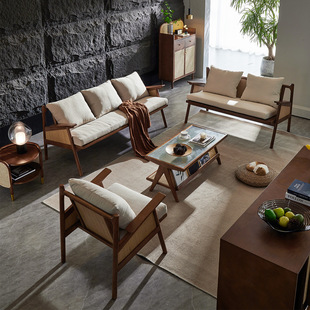 Rattan Chair Sofa Casual Armrest Rattan Sofa Japanese Style Retro Small Apartment Solid Wood Rattan Sofa Combination