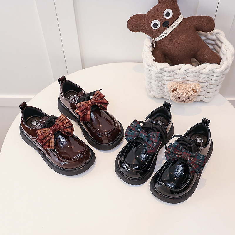 Zapatos de lazos de arco para niñas zapatos de estilo británico de moda para niñas zapatos de Lefour zapatos casuales de cuero esmaltado
