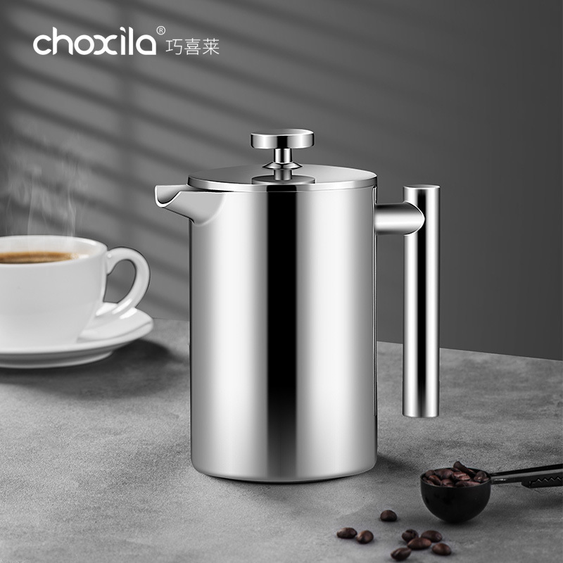 304 olla de presión francesa de acero inoxidable de doble capa cafetera hecha a mano al aire libre tetera presión francesa presionando cafetera