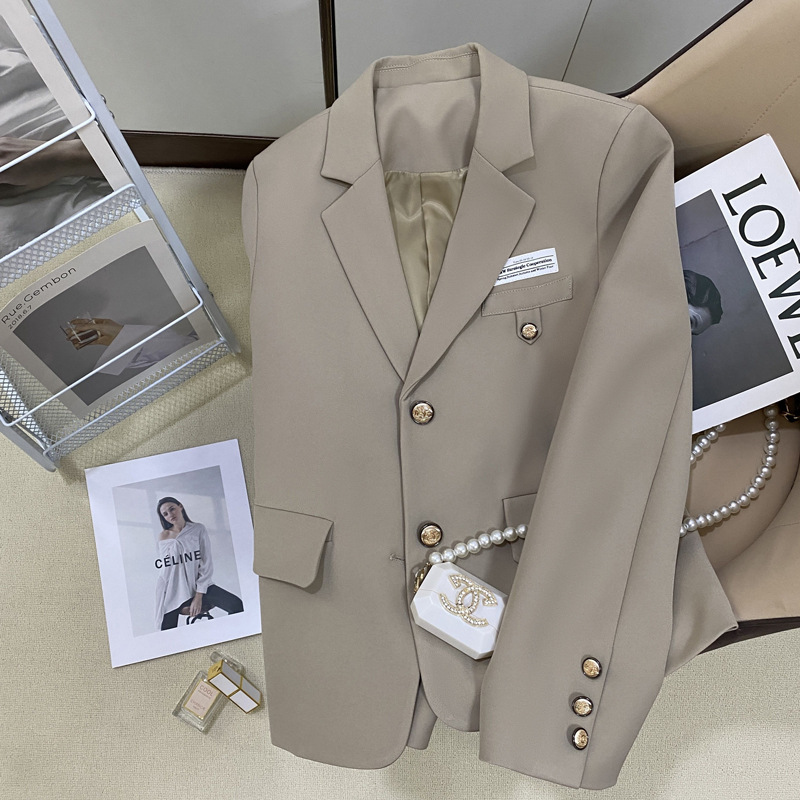 Khaki small suit jacket for women 2023 Spring and Autumn new ultra short college style casual all-matching suit