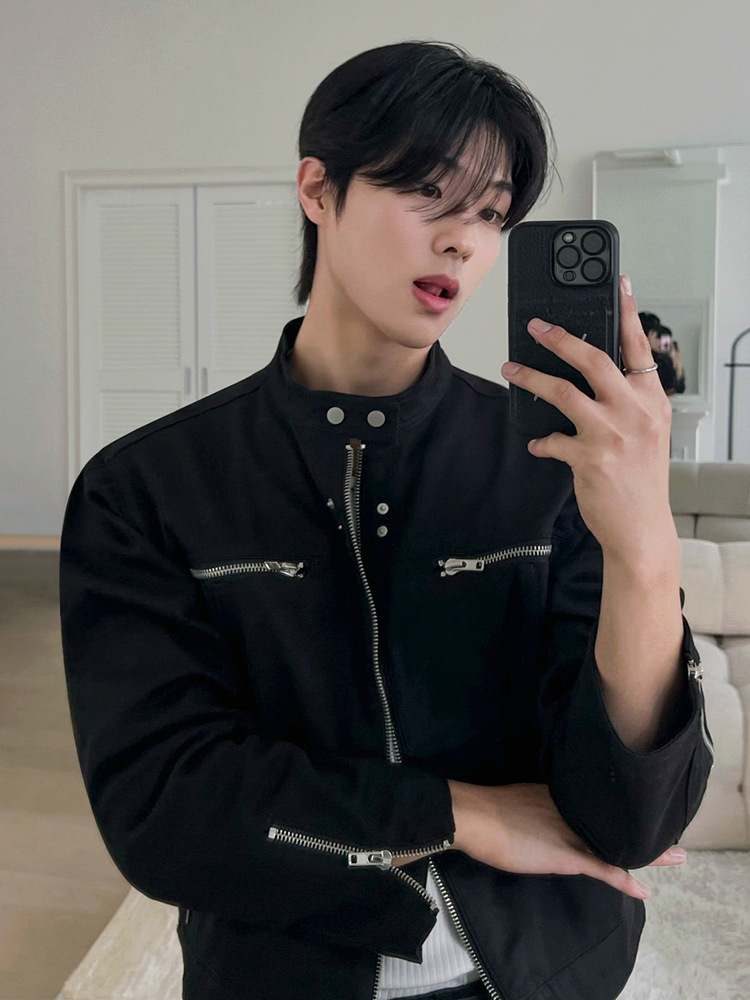 MYQ高級感ショート機能コート男性春のゆるいスタンドカラージャケット