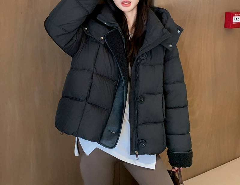 Леди модный дизайн с большой пряжкой и воротником с капюшоном теплая утолщая хлопчатобумажная одежда черный ангольский красный