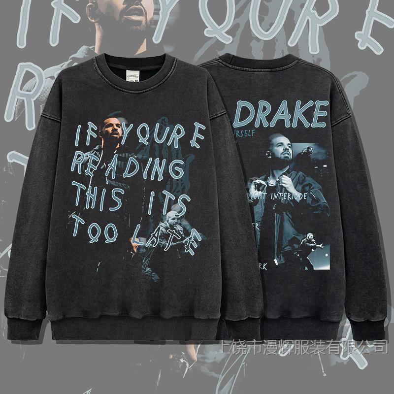 BC American Retro Hip Hop Duck DRAKE Printed Round Neck Sweat Washed All-match Loose Heavy Sweat