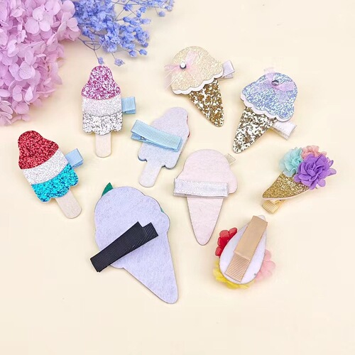 90510 Children's Fun Ice Cream Cone Hair Clip Flower All-inclusive Children's Hair Clip Princess Sequin Greet Side Clip