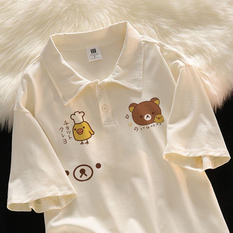 Cute Japanese-Style Rilakkuma Shirt for Women, 2026 New Vintage Loose Versatile Casual Short-Sleeve Shirt