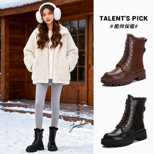 真兔毛真皮马丁靴女2025冬季新款加绒保暖复古女靴百搭厚底靴子女