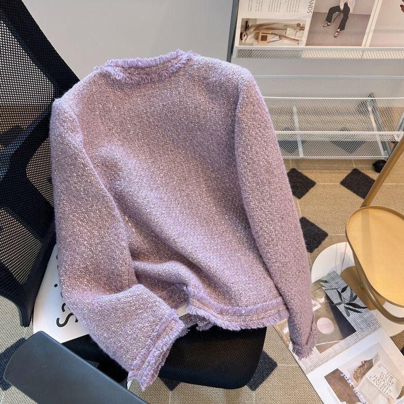 女性のための紫色の小さな香りのジャケット 2025 春と秋の新しいスタイルのショートローエッジスタイルセレブファッションスタイルアウタートップ|undefined