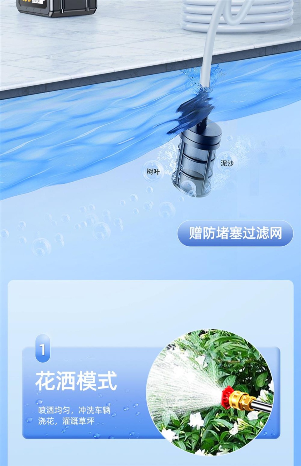 Wireless car washer lithium battery high pressure water gun portable