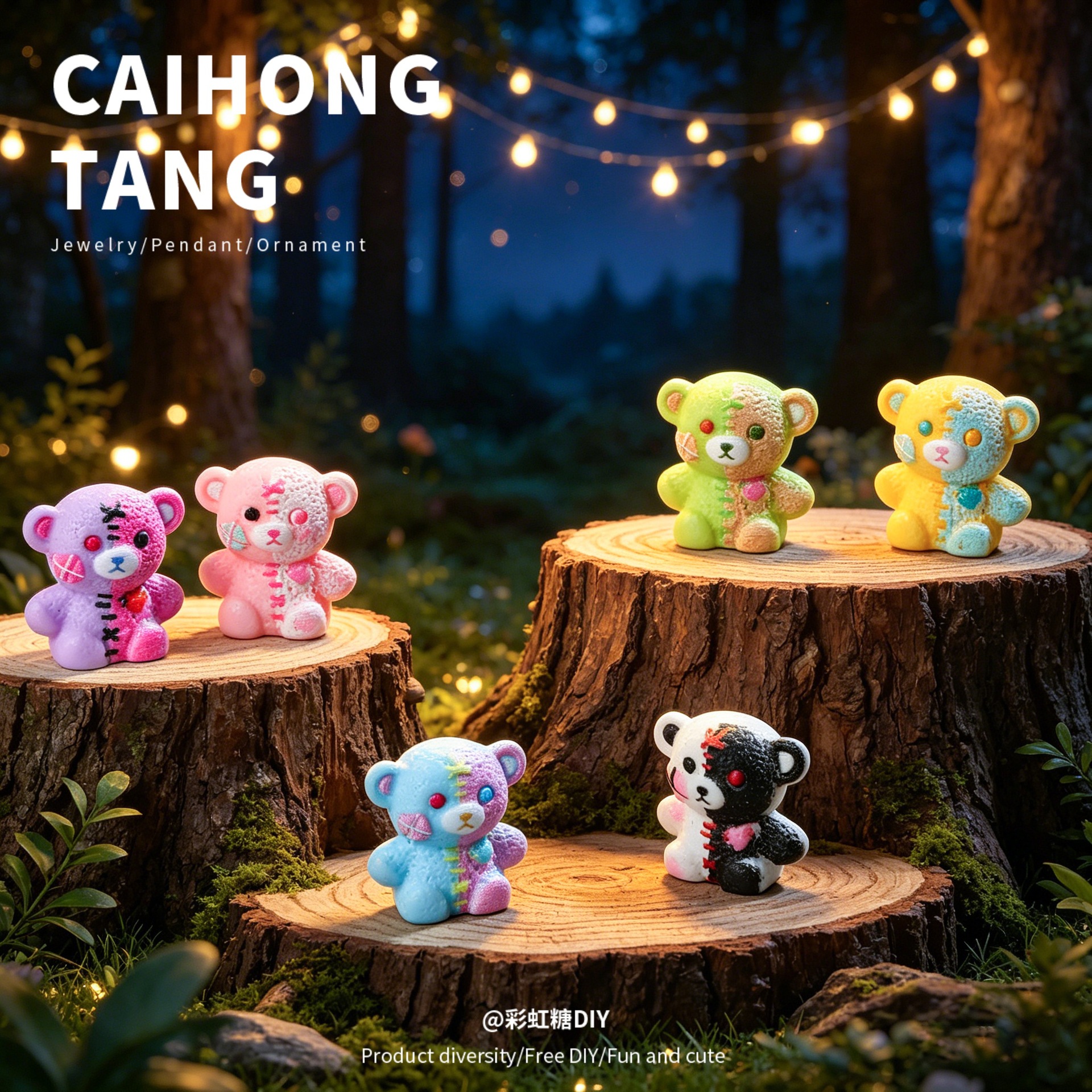 Two-color Patchwork Sitting Bear Diy Accessory Trendy Cool Bear...