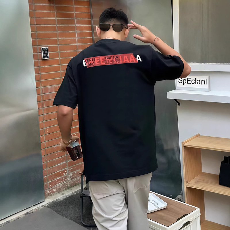 Paris Short-Sleeve T-Shirt for Men and Women with Sticker Tape Pattern Embroidery B Brand Round Neck Versatile Blgg Pure Cotton T-Shirt