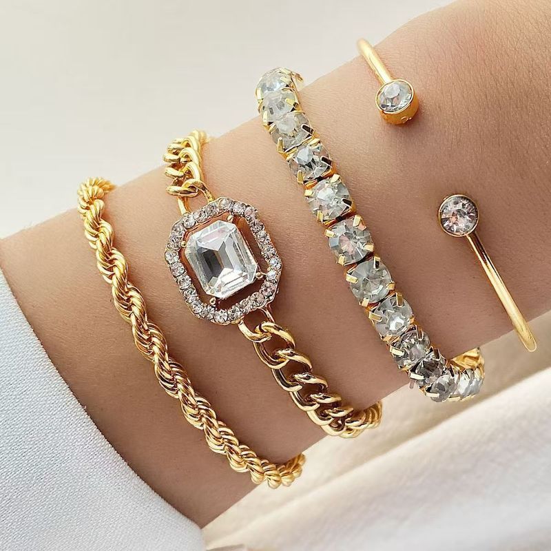 Artistic Retro All-match Metal Chain Square Diamond 4-piece Set Cross-border Hot-selling Multi-layer Diamond Stacked Bracelet suit Artistic Retro All-match Metal Chain Square Diamond 4-piece Set Cross-border Hot-selling Multi-layer Diamond Stacked Bracelet suit