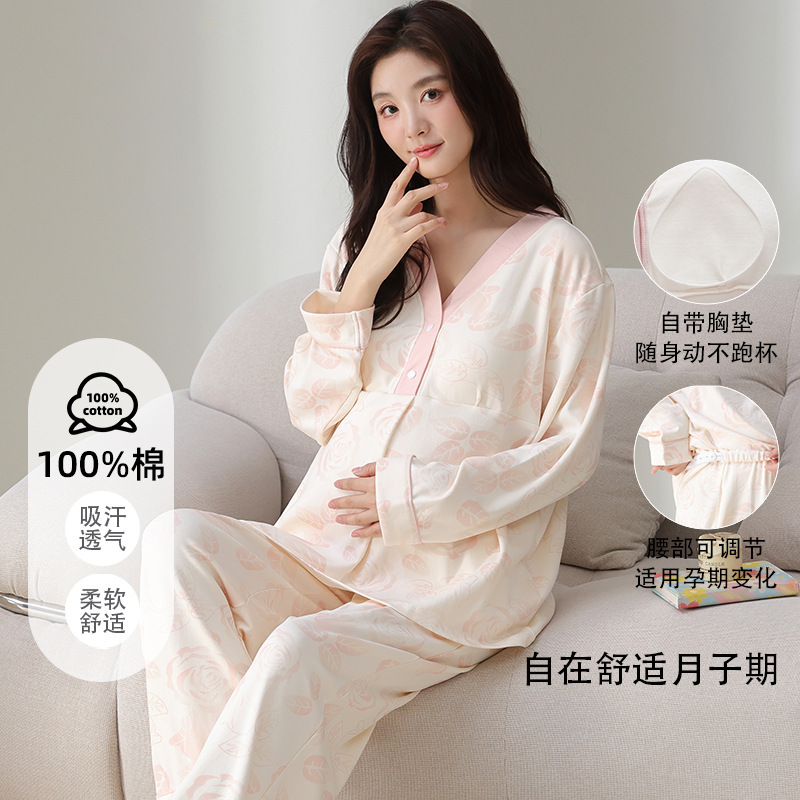 100% Cotton Confinement Clothes with Breast Pads, Spring and Autum Maternity Clothes, Nursing Pajamas, Maternity Sweat-Absorbent Breathable Home Clothes for Women 100% Cotton Confinement Clothes with Breast Pads, Spring and Autum Maternity Clothes, Nursing Pajamas, Maternity Sweat-Absorbent Breathable Home Clothes for Women