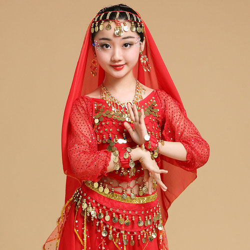 Children's Indian dance costumes Xinjiang dance folk dance fitness dance costumes belly dance highlights long-sleeved tops