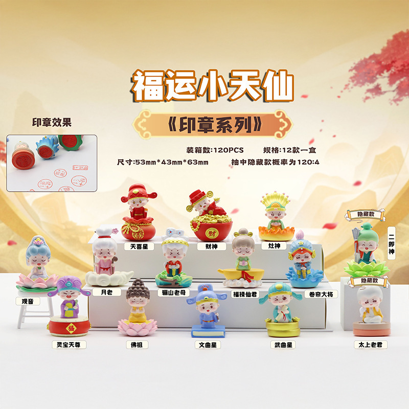 国潮风神仙系列萌佛守护神盲盒公仔桌面摆件新年节日礼品一件代发|undefined