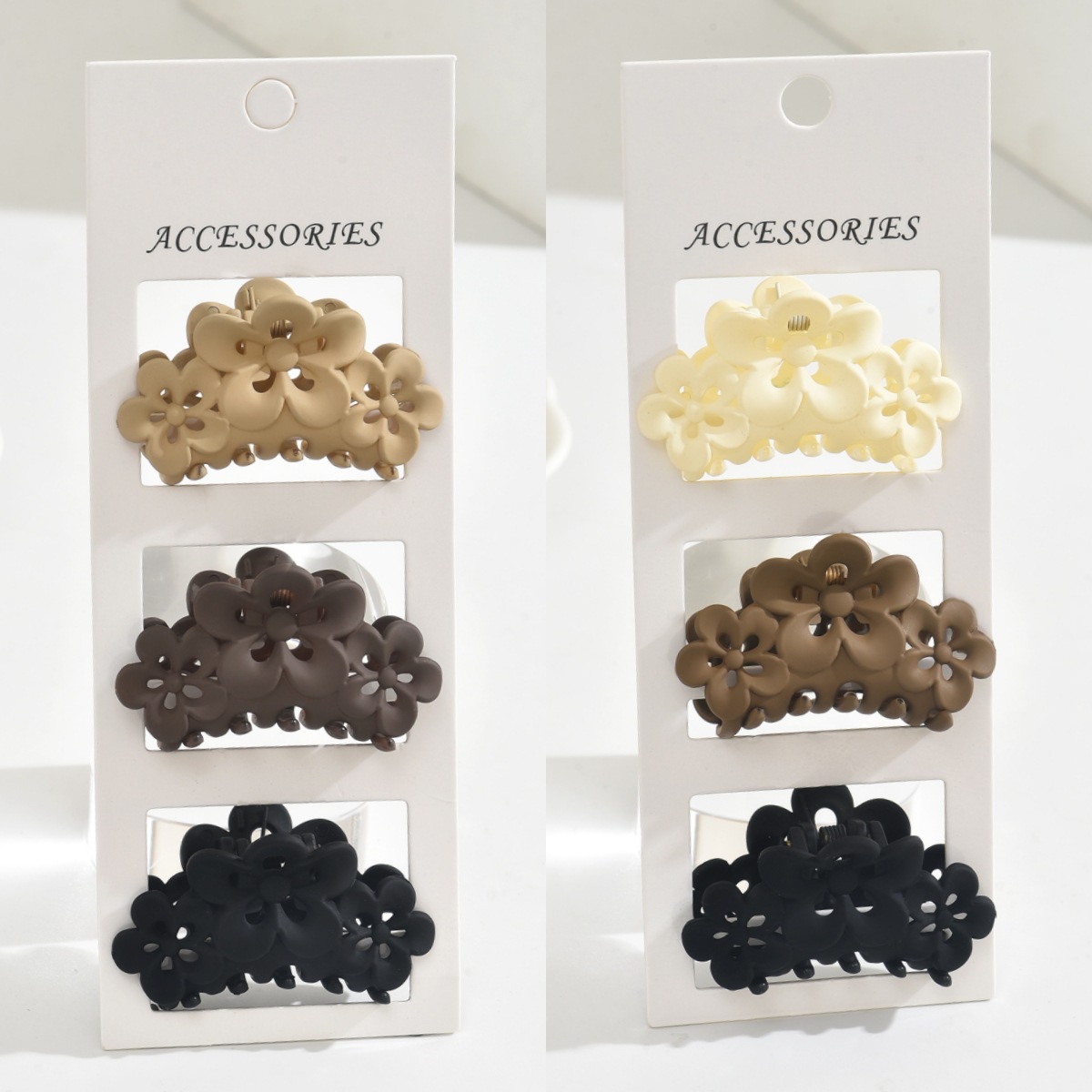 Flores de ciruela, clip de cabello medio, clip de cabello esmerilado negro, tres flores detrás de la cabeza, clip de cabello 5.5CM