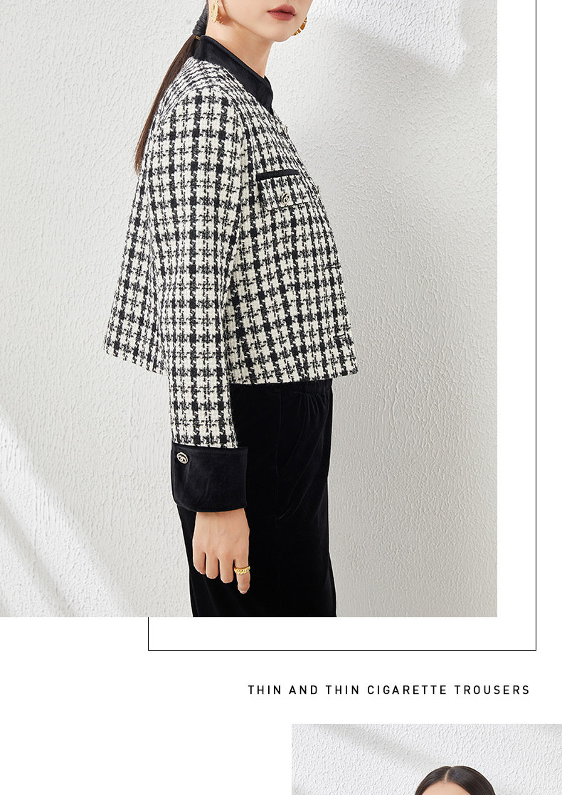 Áo khoác nữ dáng ngắn kiểu Chanel ca rô, thiết kế tôn dáng khí chất Pháp — Ca rô chi tiết 9