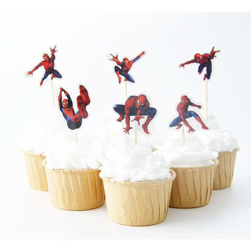 Tarjeta de palillo de dientes de papel grueso de doble cara-insertando Tarjeta de pastel de cumpleaños Decoración de Pastel de papel-insertando plug-in 24 piezas