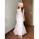 French Style Small Flying Sleeve Pink Sling dress Women's Spring and Summer 2025 New Waist Slimming Beautiful Elegant Long Dress