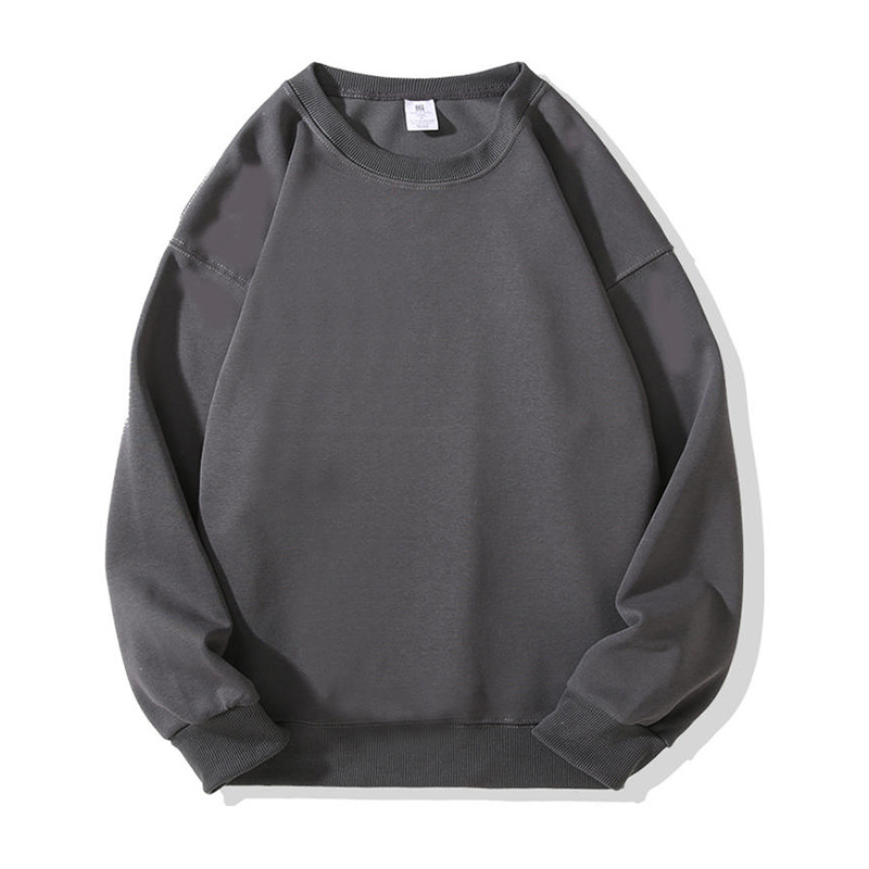 Hua algodón tejido liso de doble cara, hombros cómodos, cuello redondo, suéter de manga larga, camisa publicitaria, ropa de trabajo grupal, logotipo personalizado