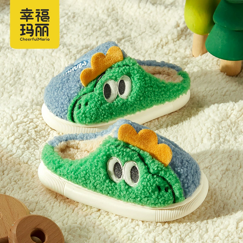 Детские хлопковые тапочки Happy Mary, зимние тапочки с динозаврами для мальчиков и девочек, новинка 2024 года, тапочки для родителей и детей