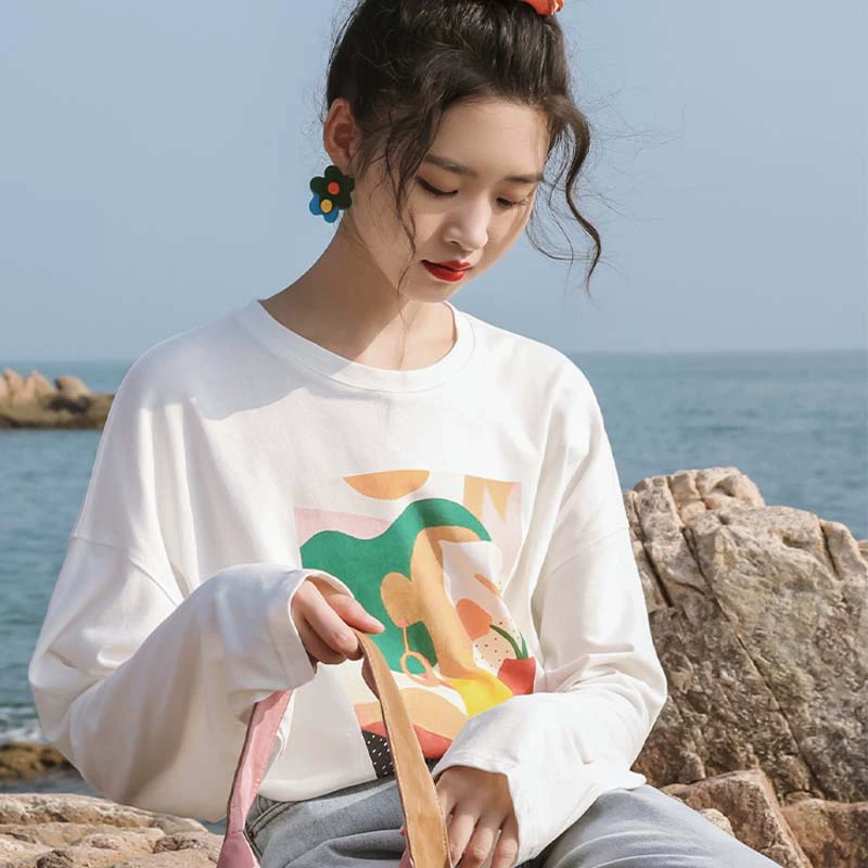 Повседневная хлопковая масляная картина с принтом футболка женская свободная корейская версия