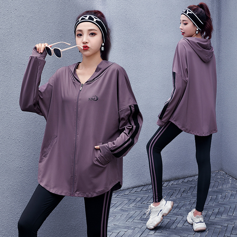 Sports yoga clothing women's fitness running tights two-piece three-piece hoodie long sleeve pants spot